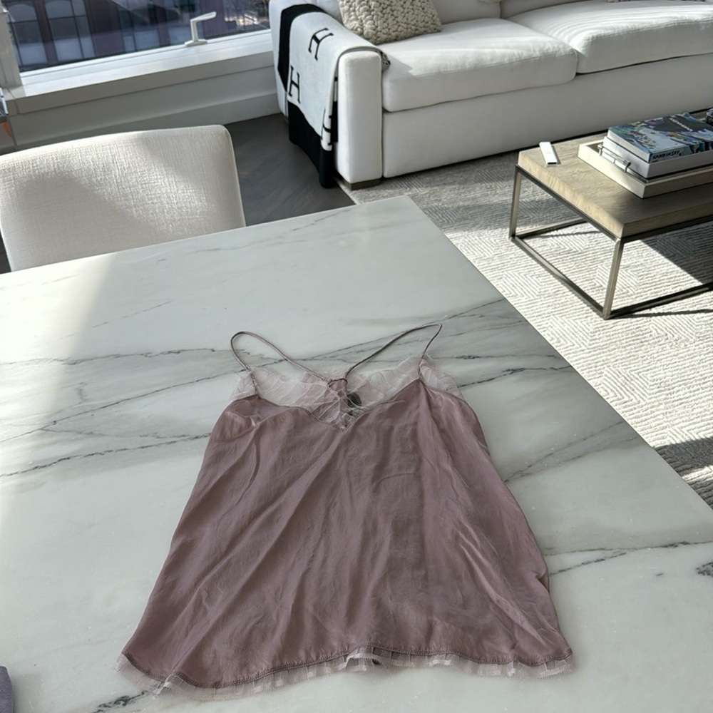 IRO Mauve Lace-Trim Silk Cami